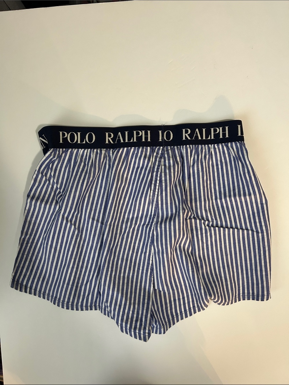 Polo by Ralph Lauren Navy & White Striped Boxers with Yellow Logo - Picture 3 of 3